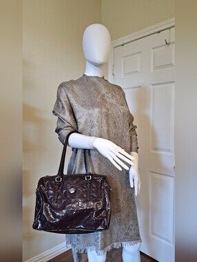 Coach Patent Leather Tote Bag in Dark Brown